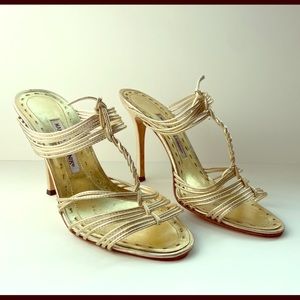 Manolo Blahnik Strappy Gold Sandals Heels